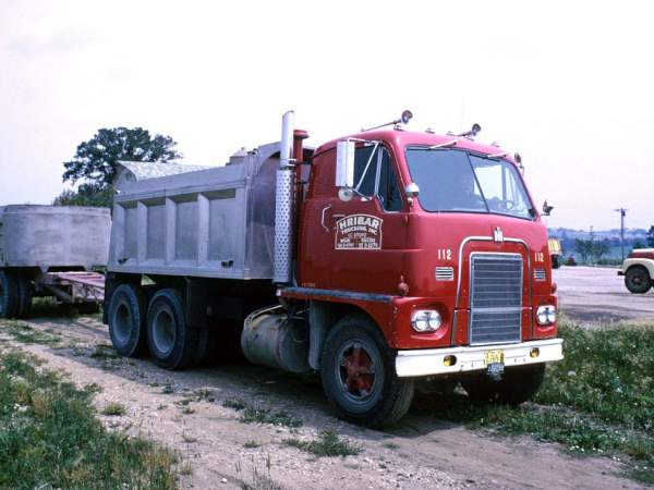 Hribar Logistics vintage truck with dump bed and trailer